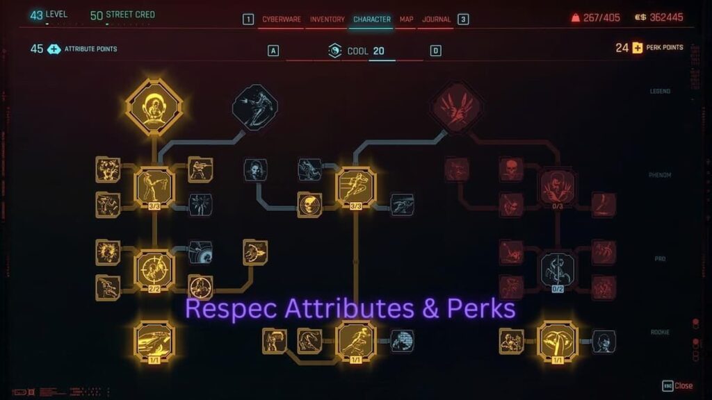 respec attributes and perks in cyberpunk